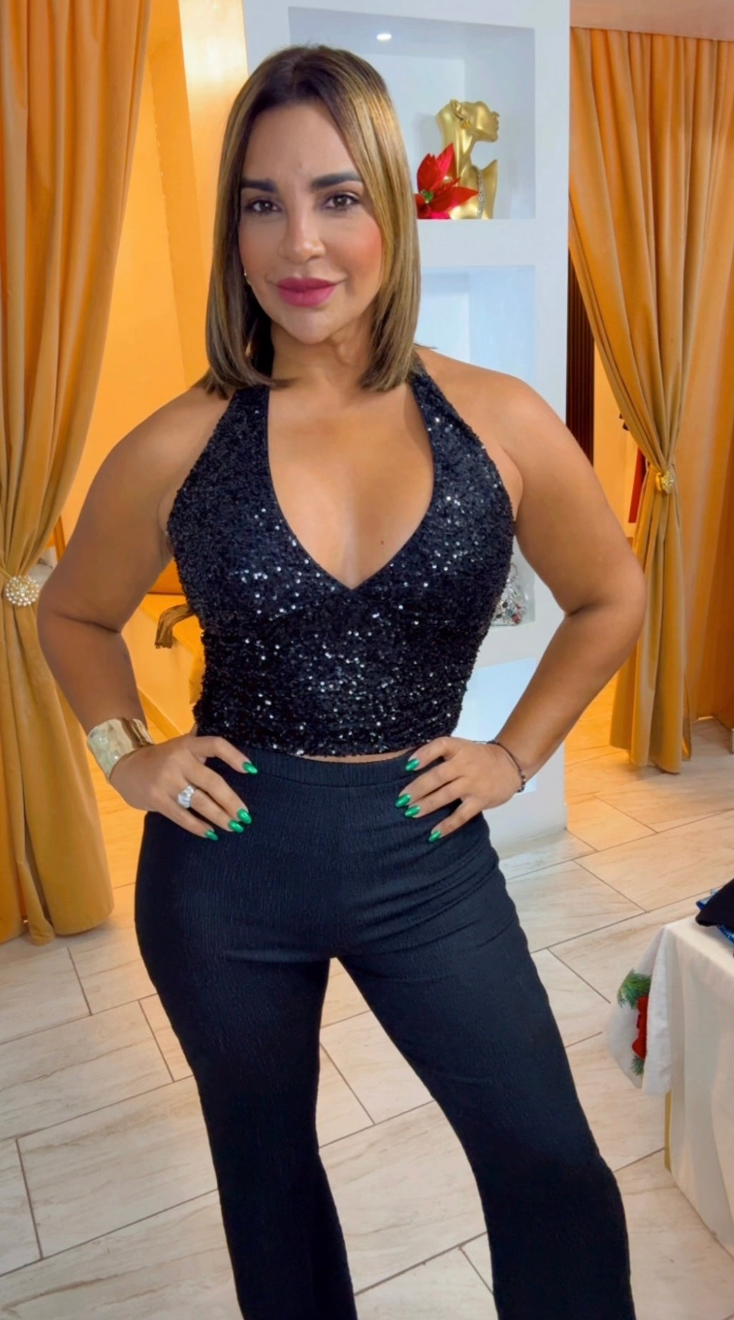 Black Sequins Halter Top (spandex)