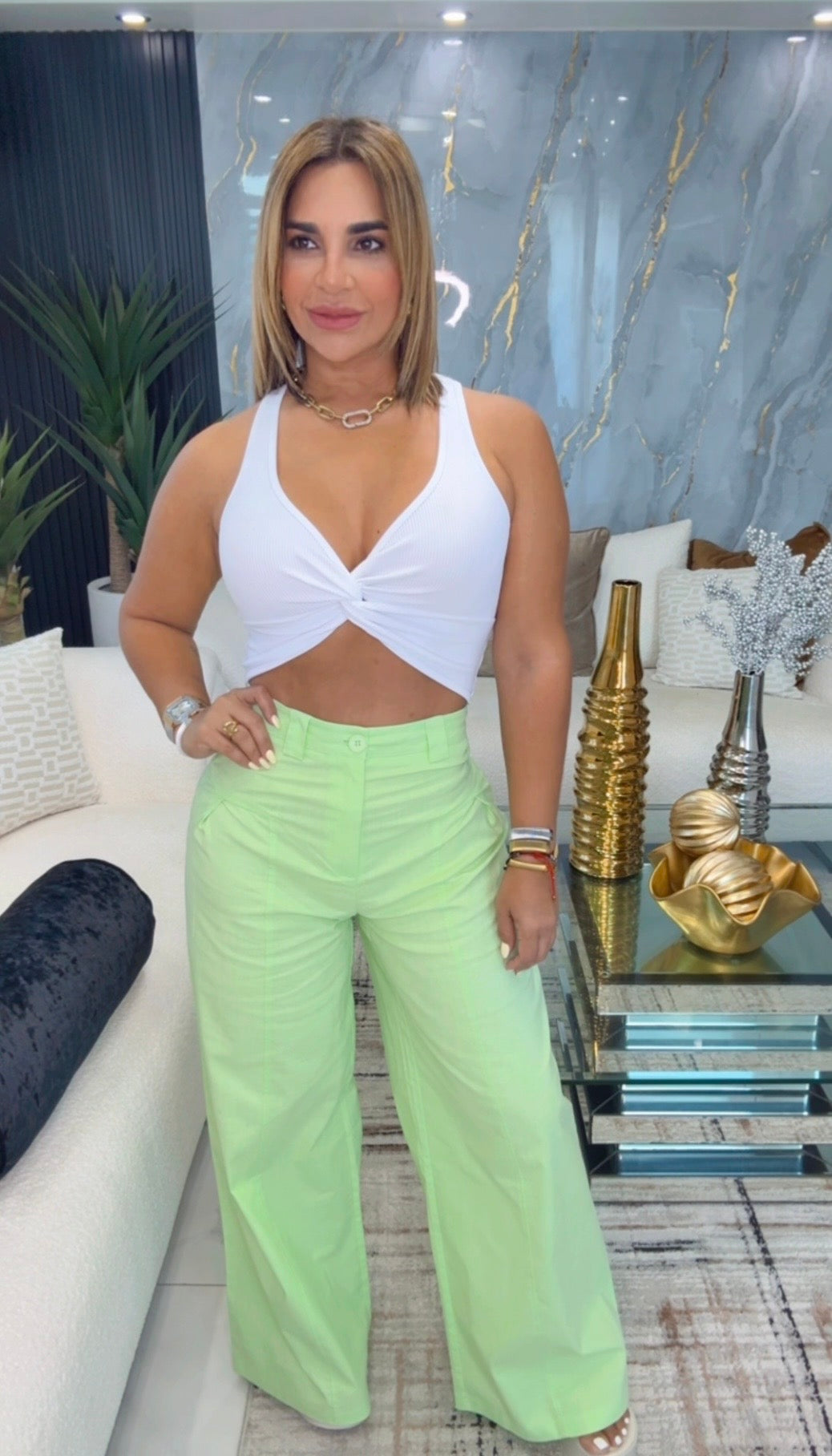 Lino Green Palazzo Pant (entalle alto) spandex