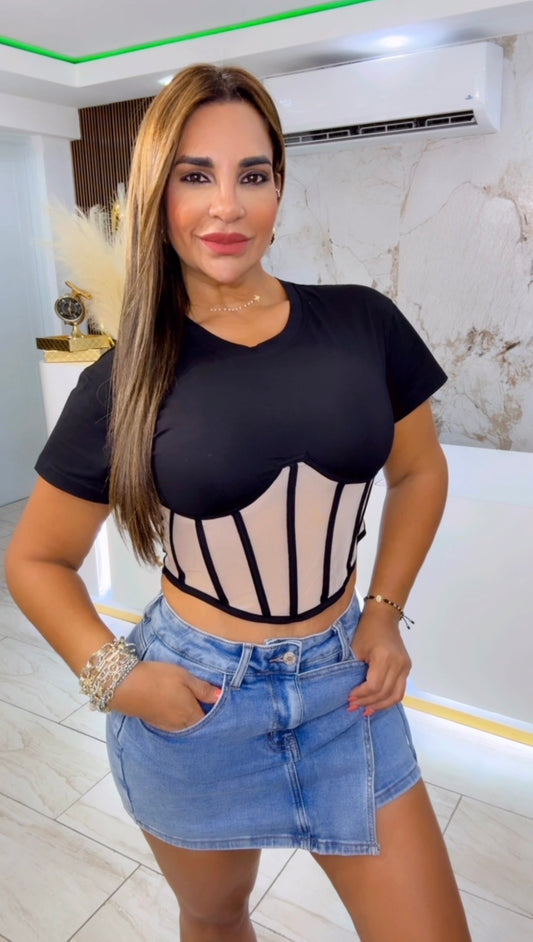 Black Corset Shirt (utilicé talla M) spandex