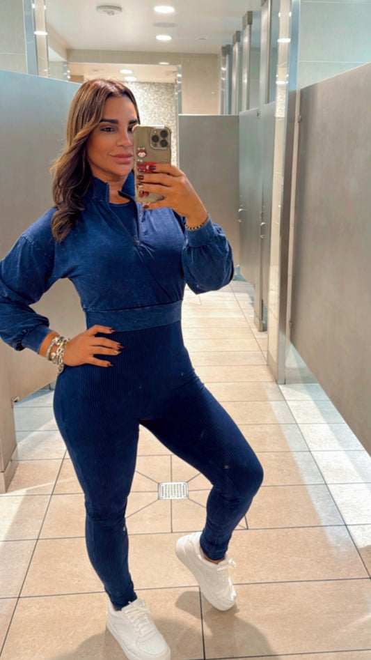 LAX Airport Blue Jumpsuit Set (incluye Jacket)