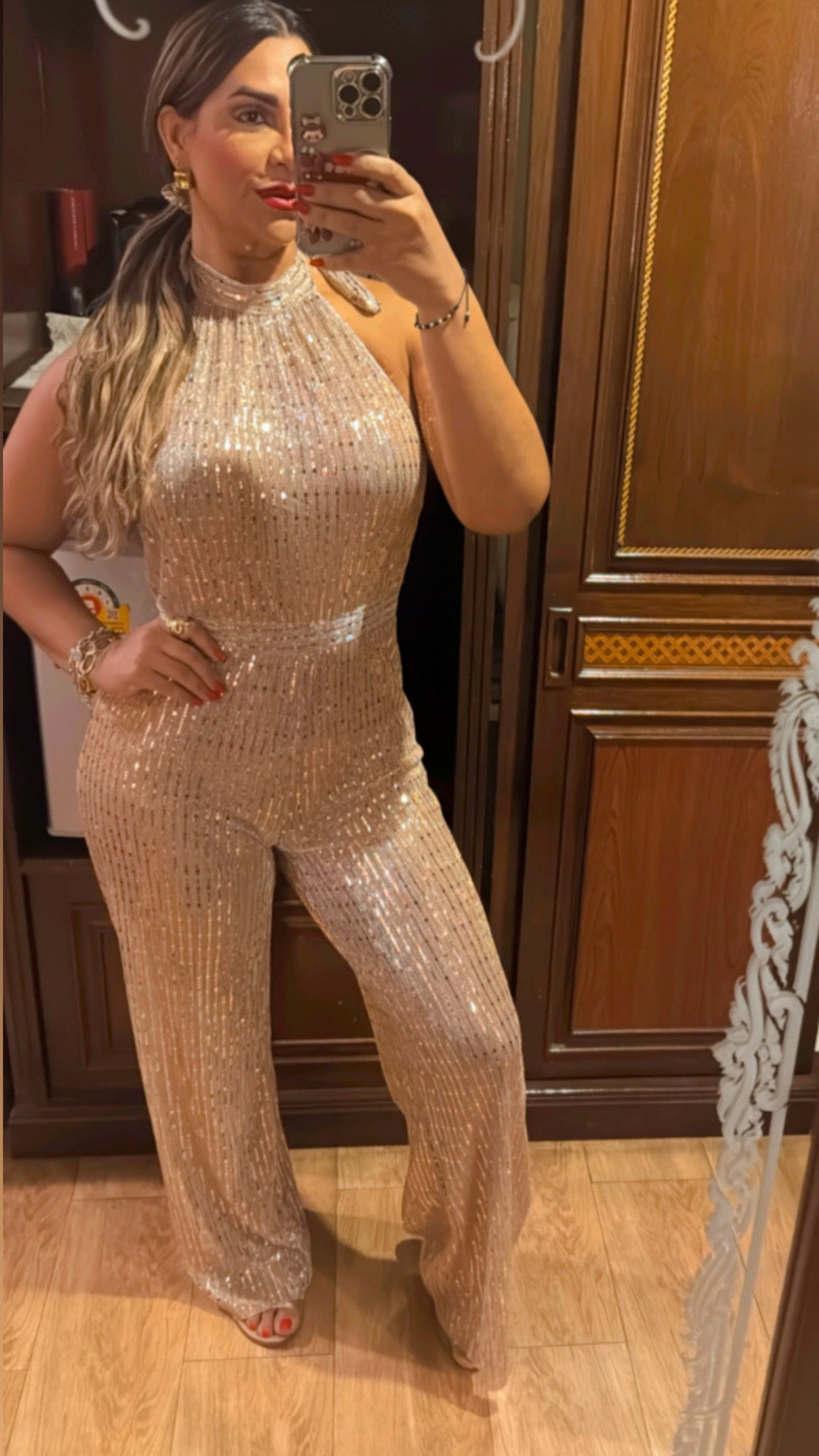 Slinky Sequins Gold Jumpsuit  (stretch)