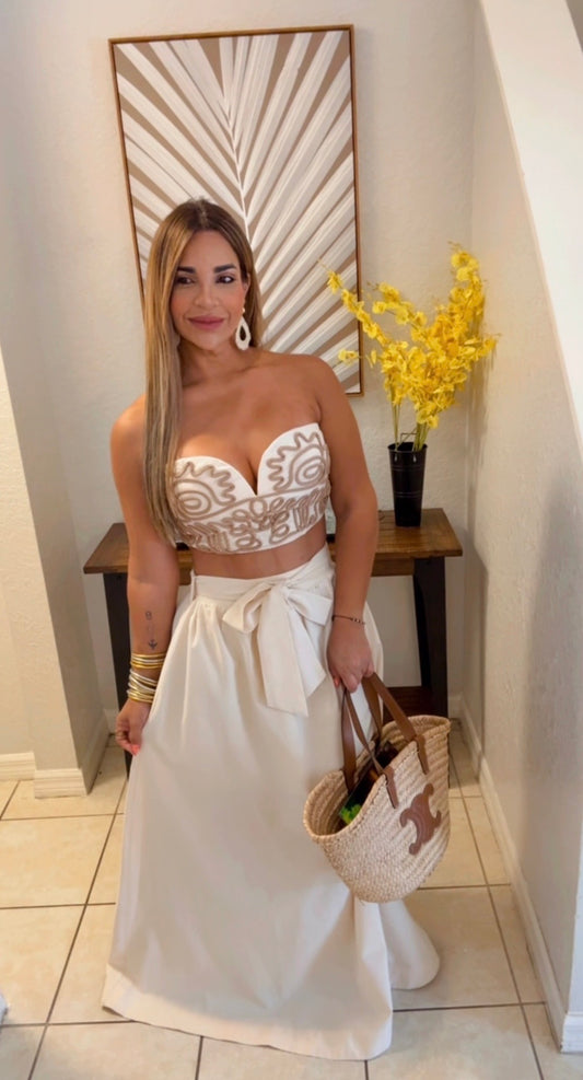 La Toscana Beige Skirt Set (spandex)