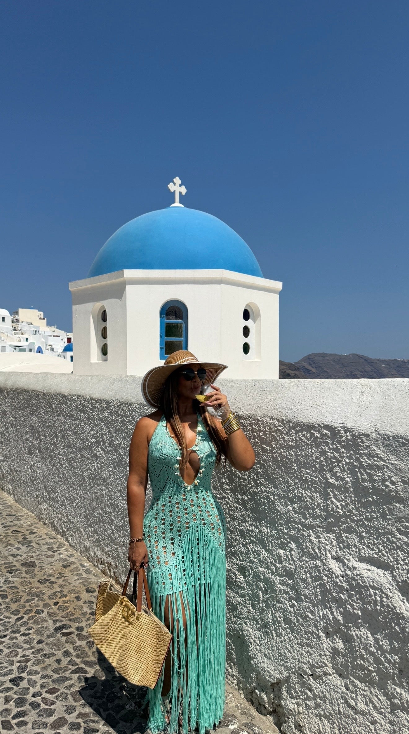 Greek Aqua Blue Crochet Dress (spandex)