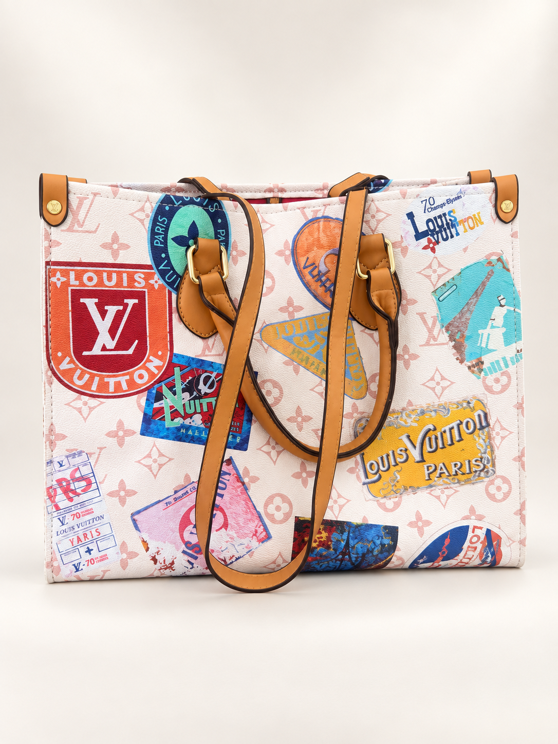 LV White New Edition Bag (tamaño grande) doble mango