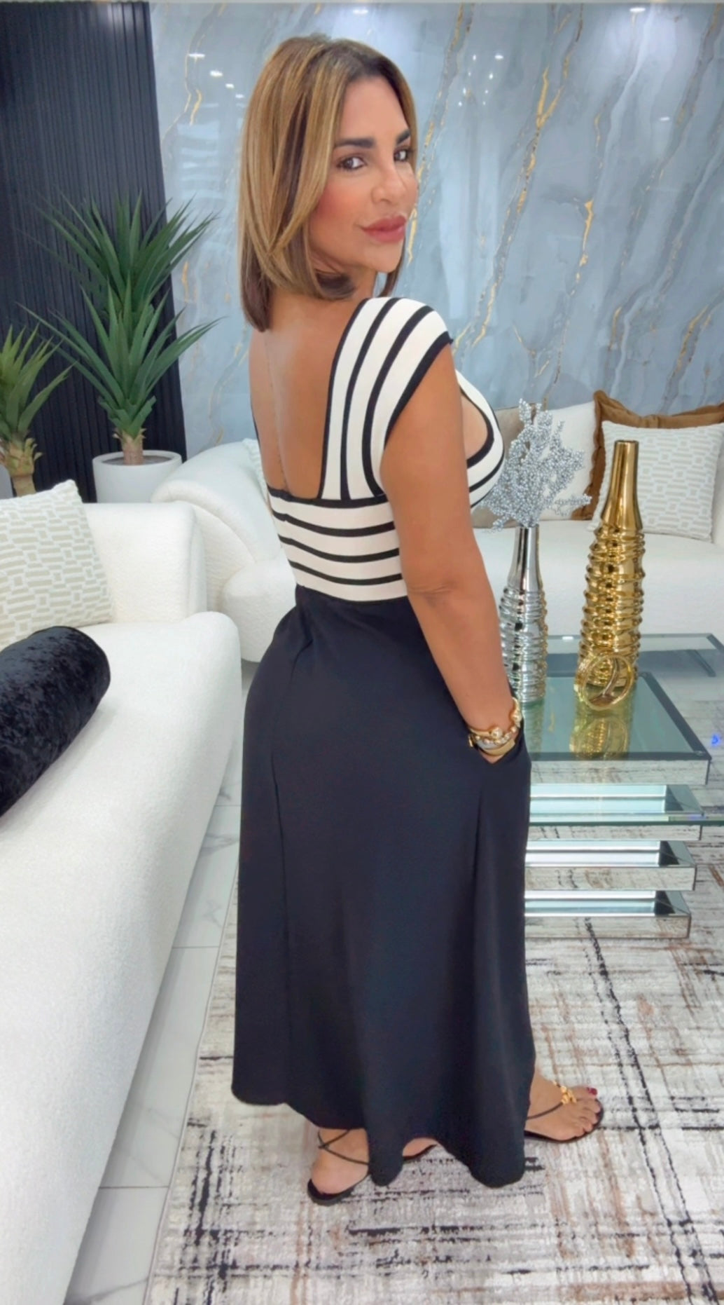 Chianti Black & Beige Dress, (stretch) utilicé talla M