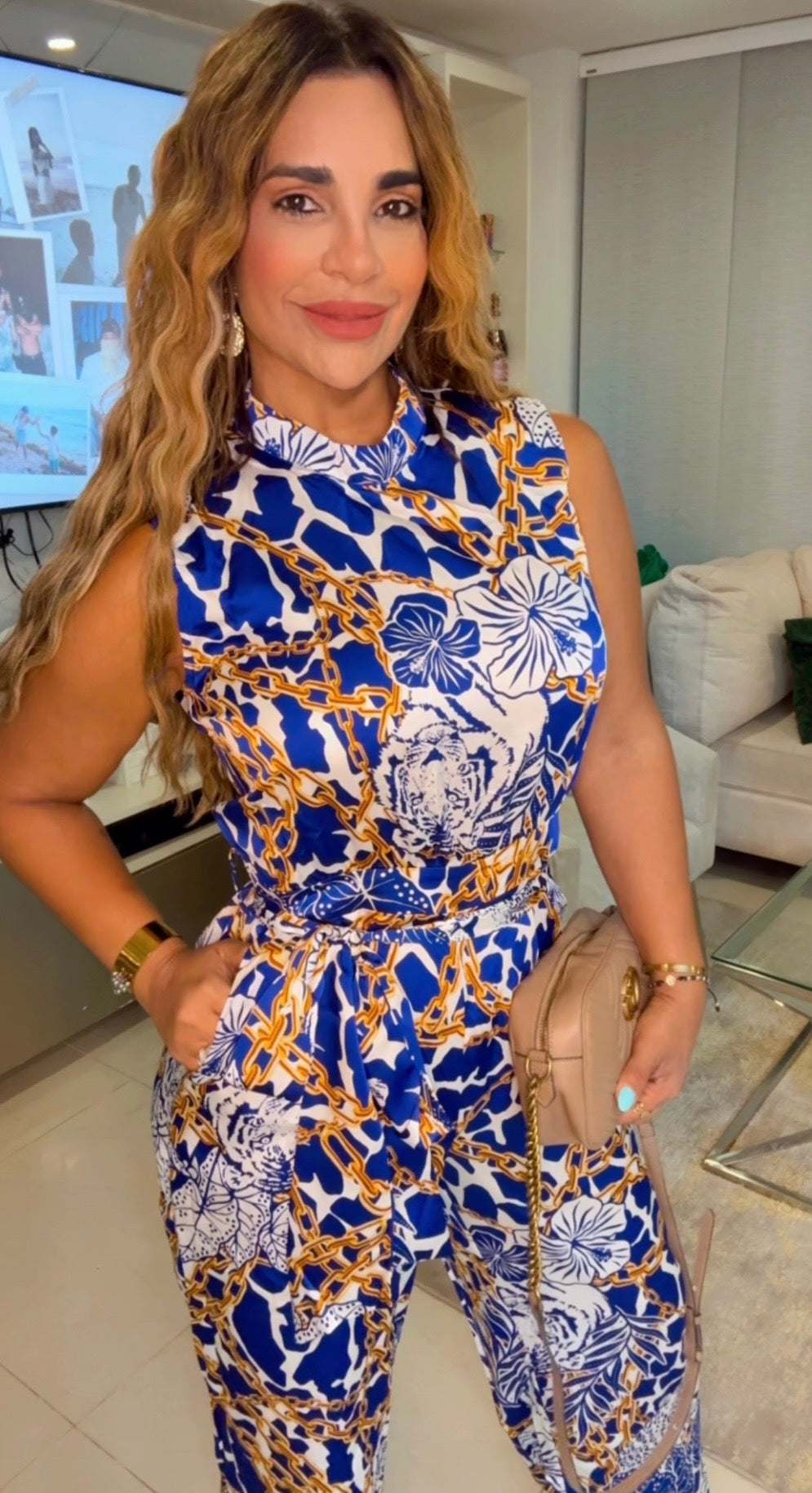 Versace inspired Blue Jumpsuit (utilicé Médium)