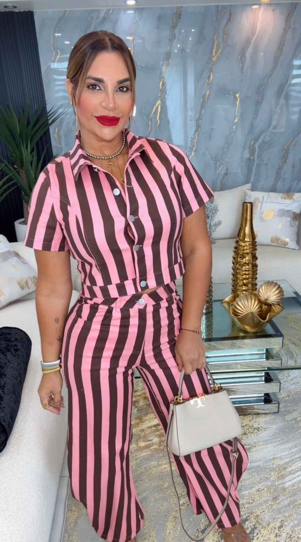 Brown & Pink Stripes Set (spandex)