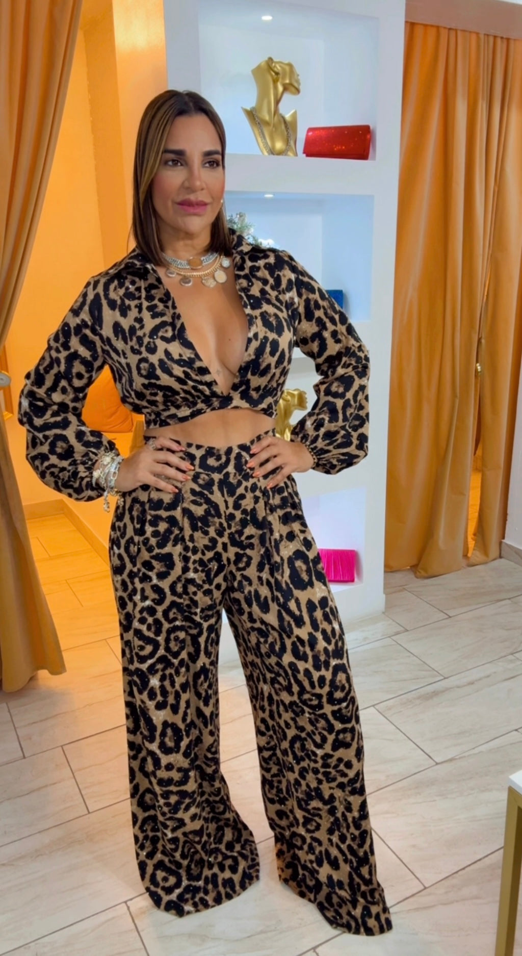 Animal Print Formal Set (spandex) utilicé talla Médium