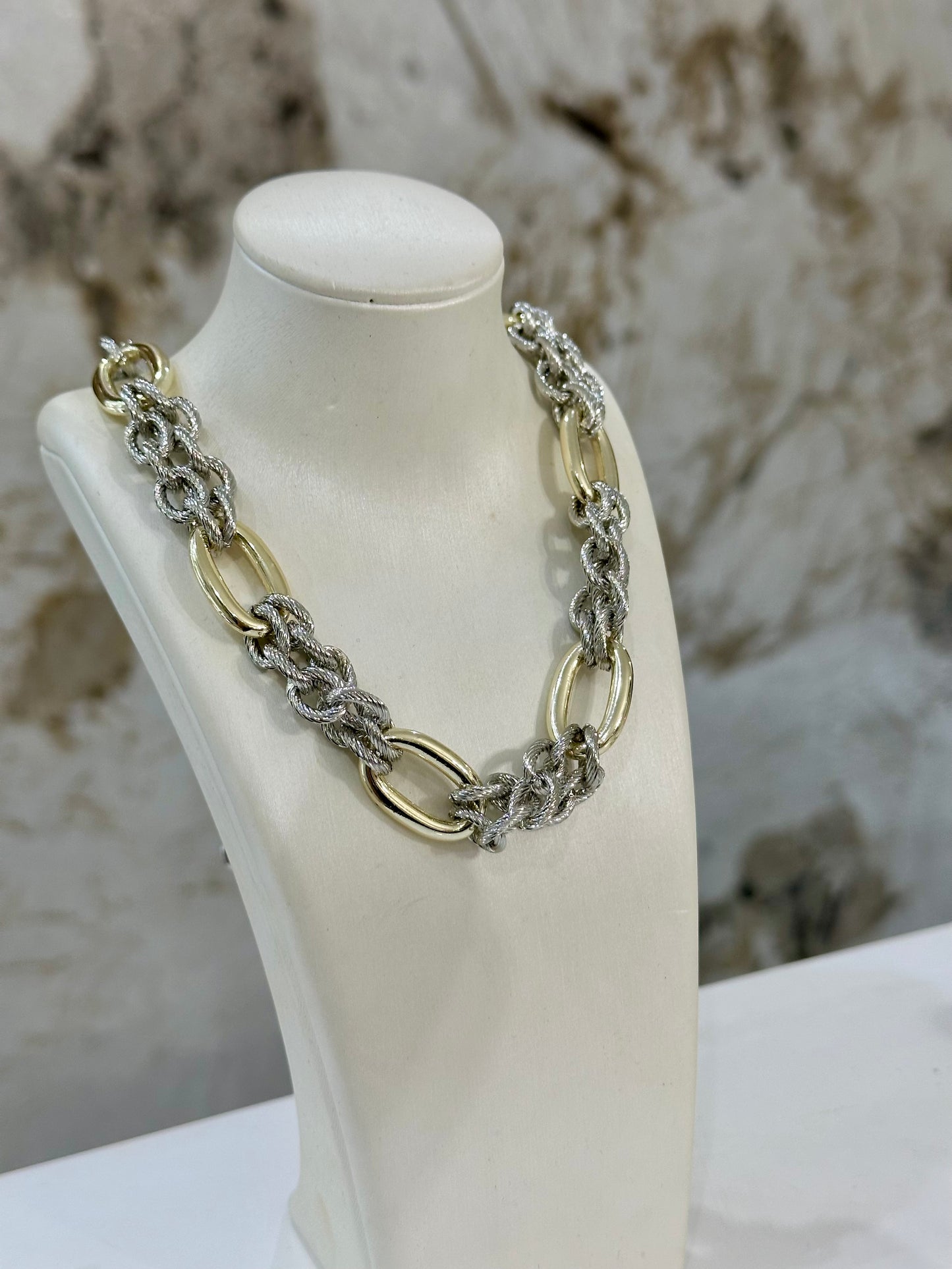 Double Silver Chain Necklace (Gold Plated) (Two Tones)