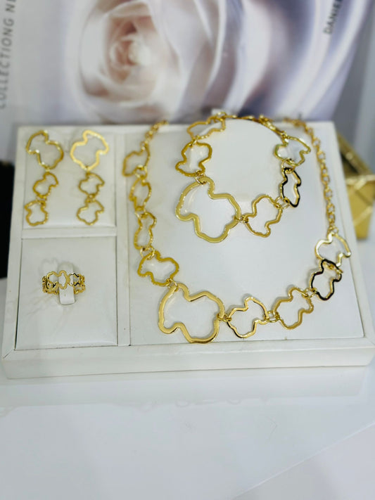 Bear Gold Set (oro acero inoxidable) incluye collar , aretes , pulsera y sortija