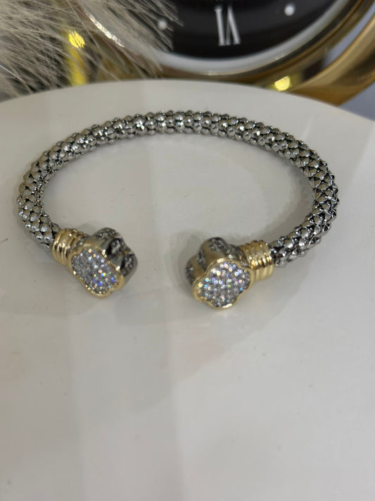 Floral Sparkle Bangle (Two Tones) (Gold Plated)