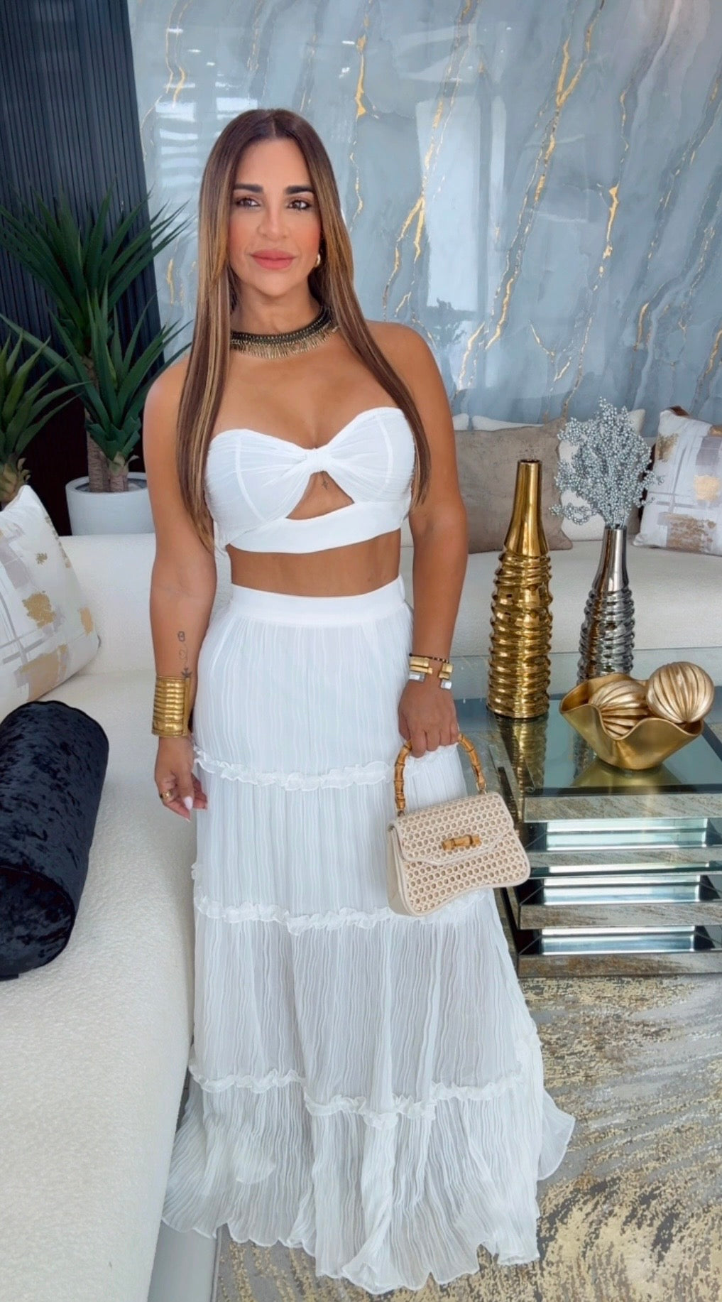 Positano White Skirt Set (spandex) doble forro