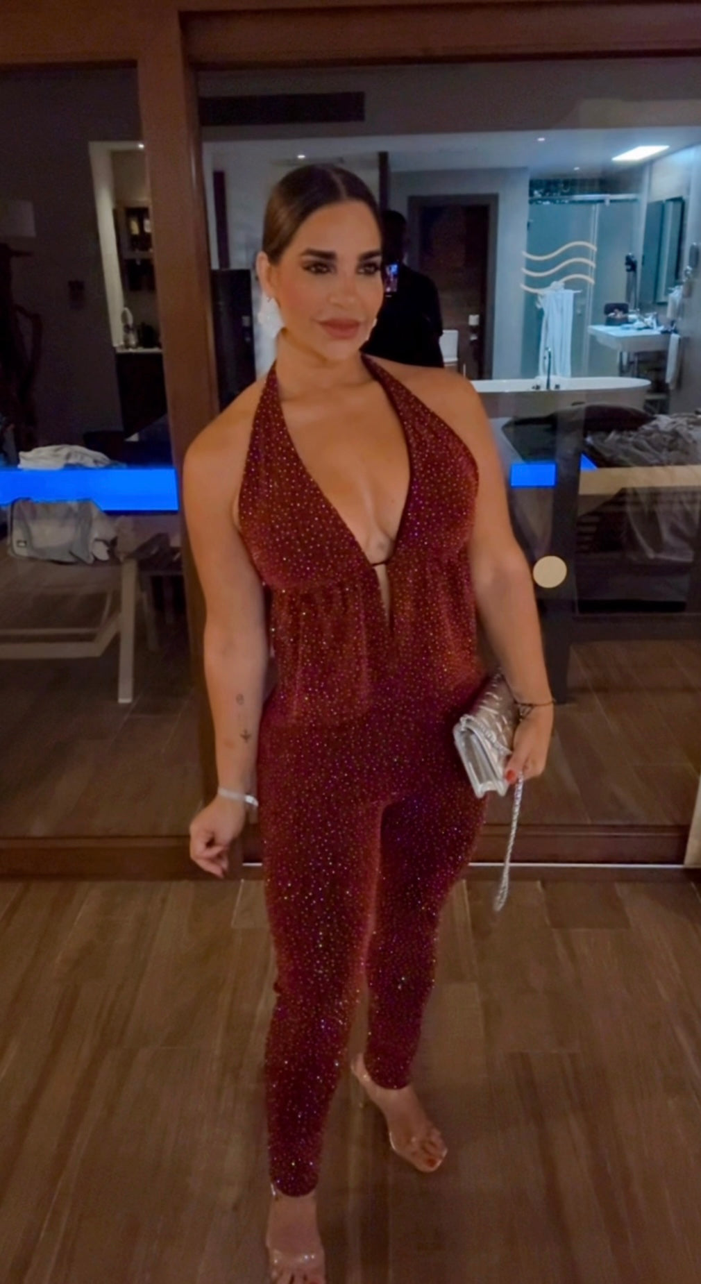 Riu Palace Maldives Burgundy Shine Set (stretch) utilicé talla M