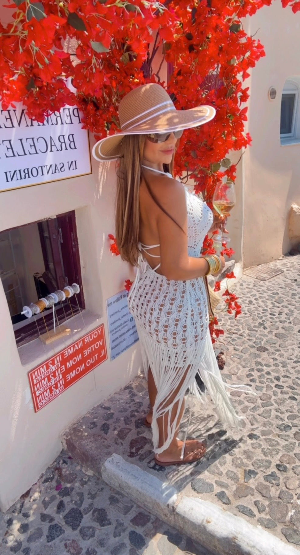 Greek White Crochet Dress (spandex)