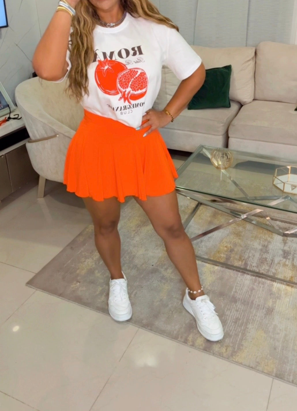 Fancy Orange Skort (Trae short integrado) stretch