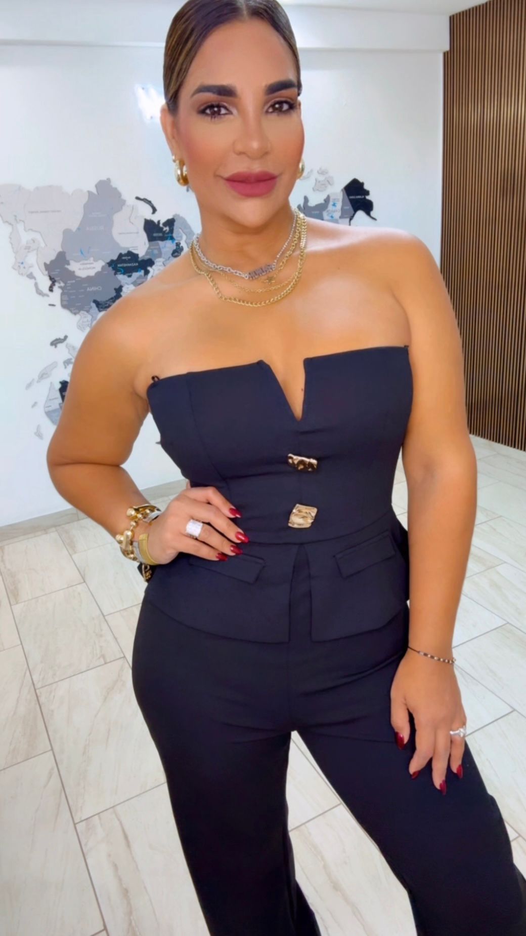 Venezuela Black Vest Jumpsuit (stretch) utilicé talla Médium