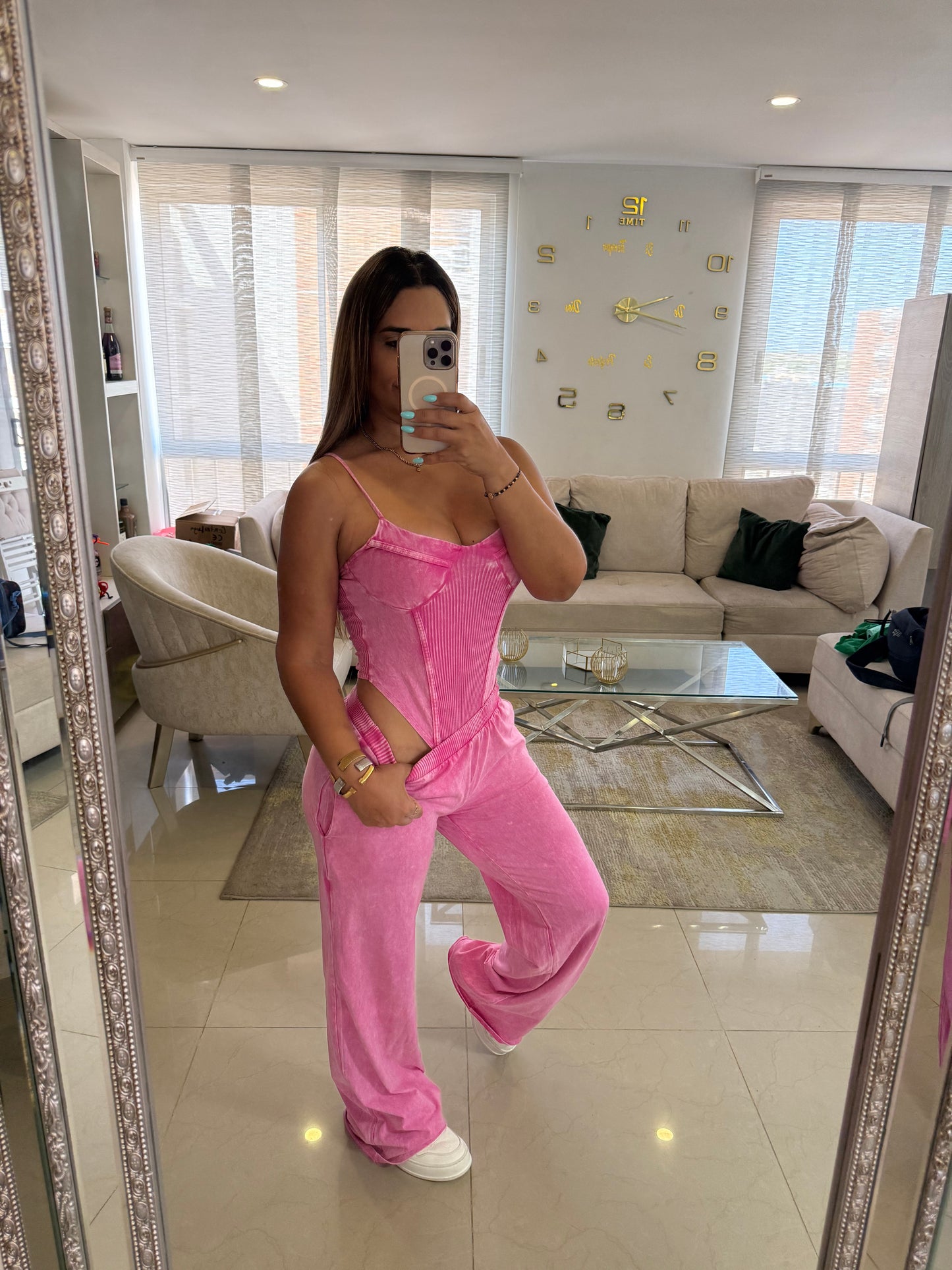 Mineral Wash Pink Bodysuit Set (spandex)