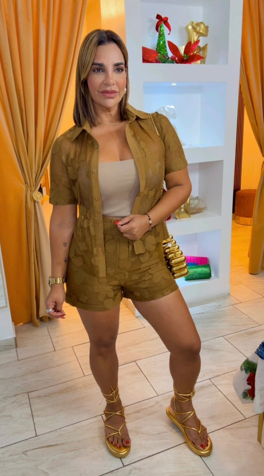 Cádiz Brown Set (spandex) utilicé talla Médium