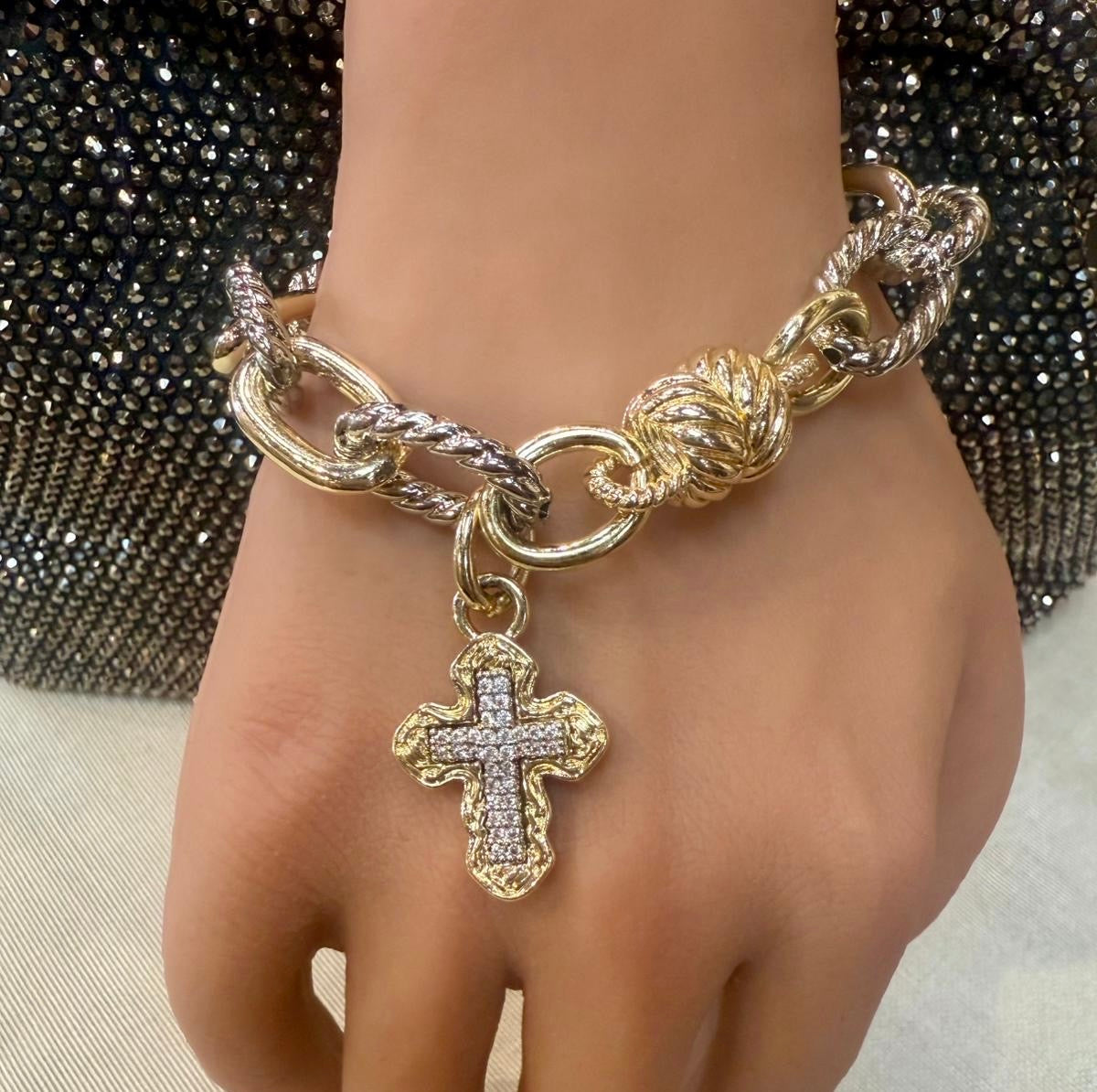 Shine Cross Bracelet (Two Tones) (Gold Plated)