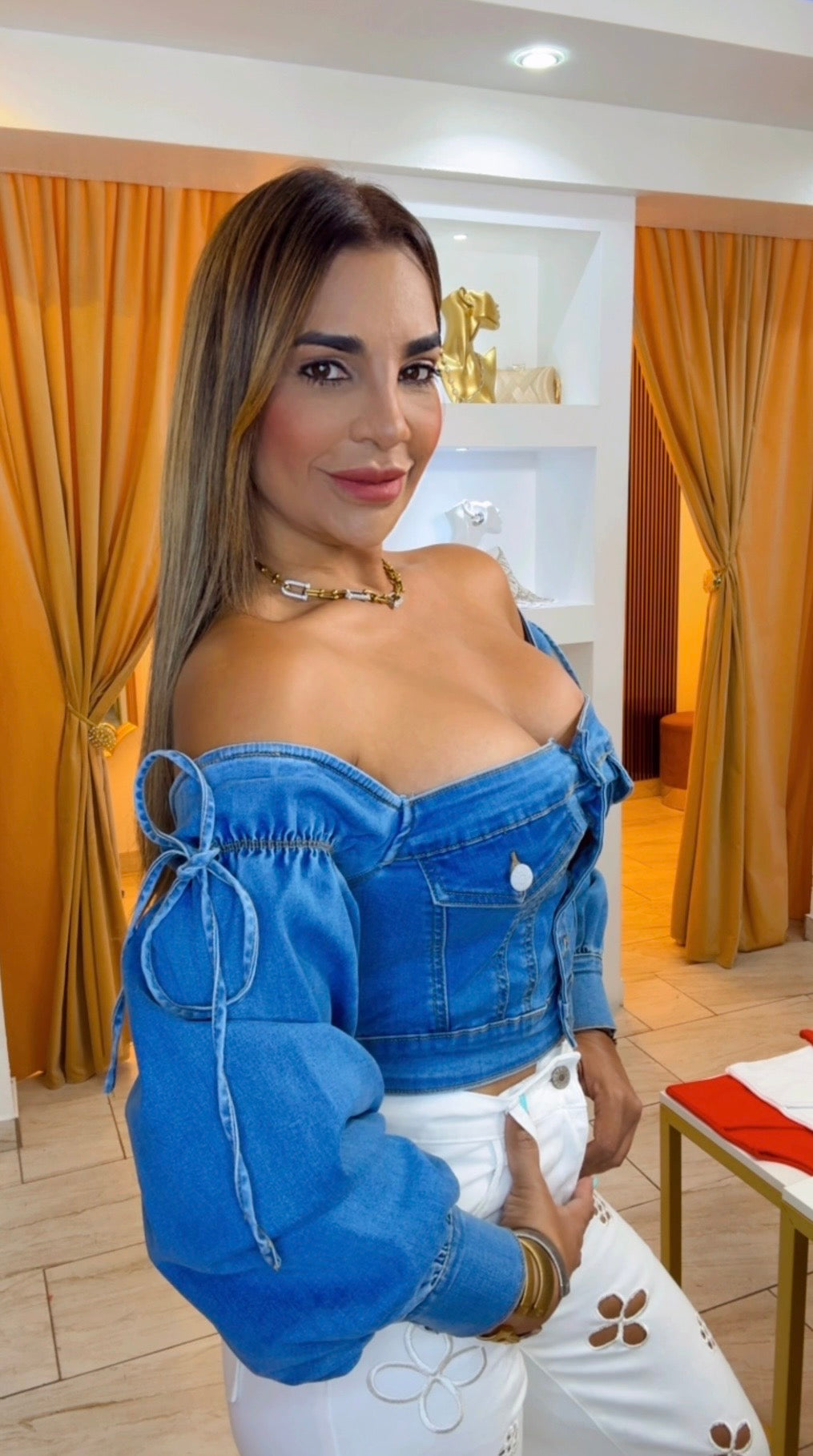 Vibrant Denim Blouse (spandex)