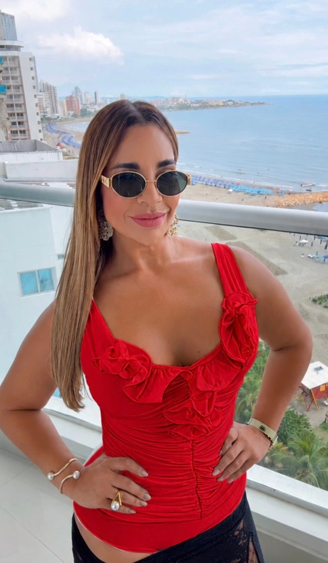 Flower Red Bodysuit (spandex)