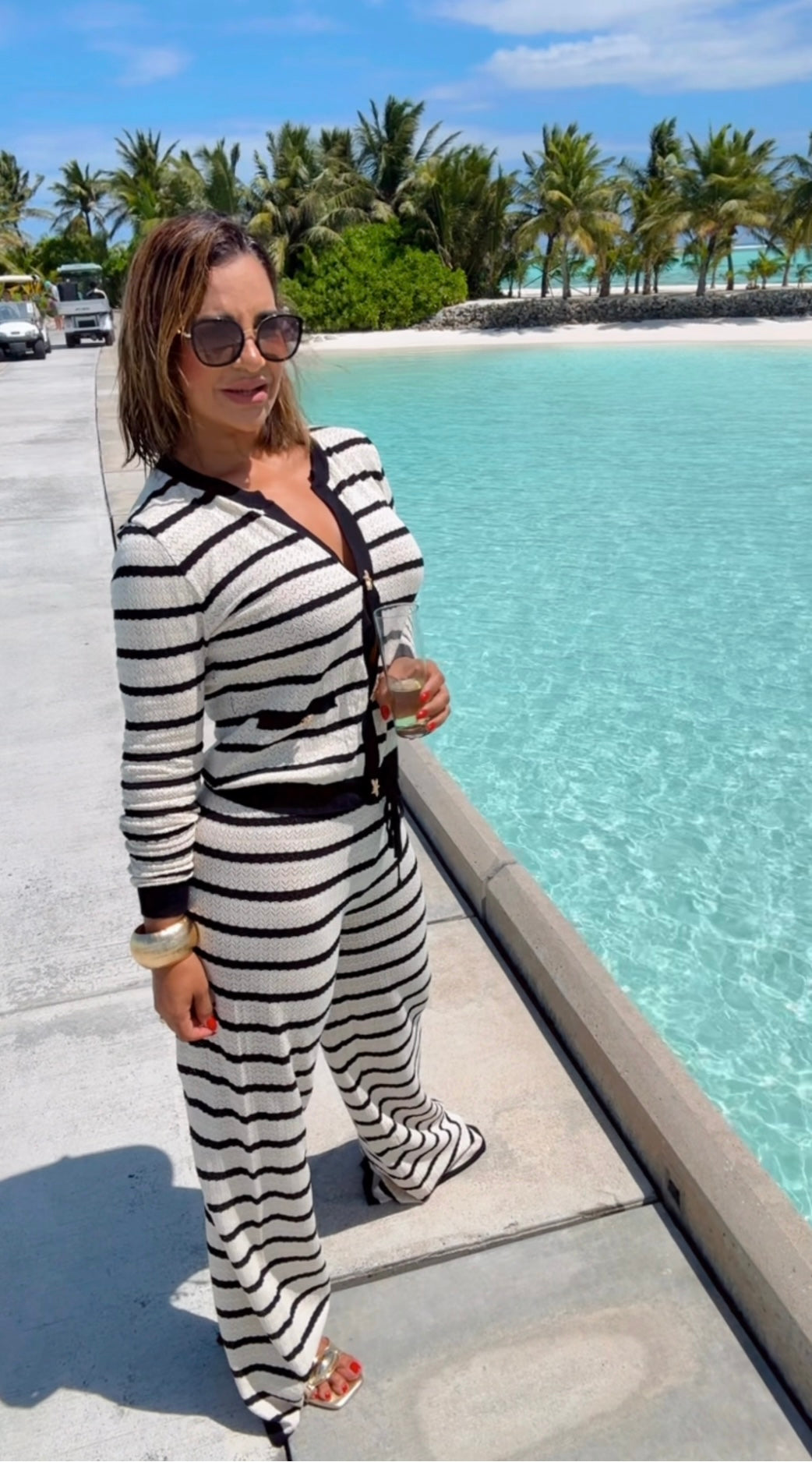 Resort Black & Beige Crochet Set (spandex) utilicé talla Médium