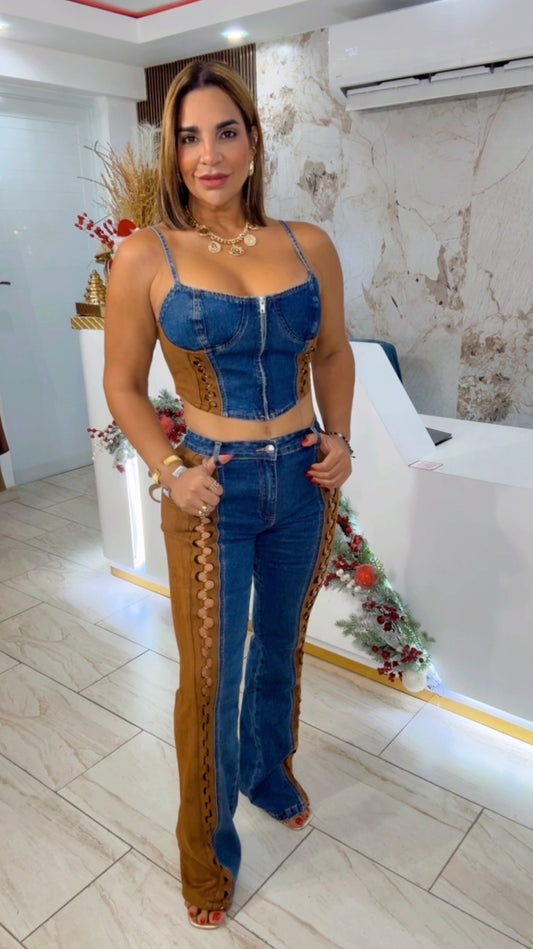 Texas Denim Set (spandex) utilicé talla Médium