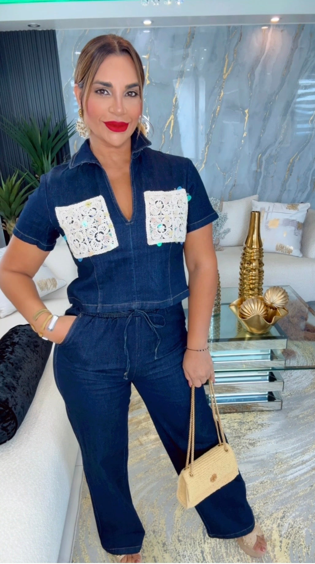 Yakarta Dark Denim & Crochet Set (spandex)
