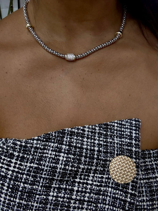 Shine Crystal Necklace (Two Tones) (Gold Plated)