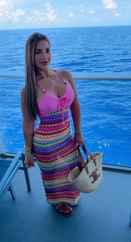 Symphony Pink Crochet Dress (trae pantie integrado (spandex)