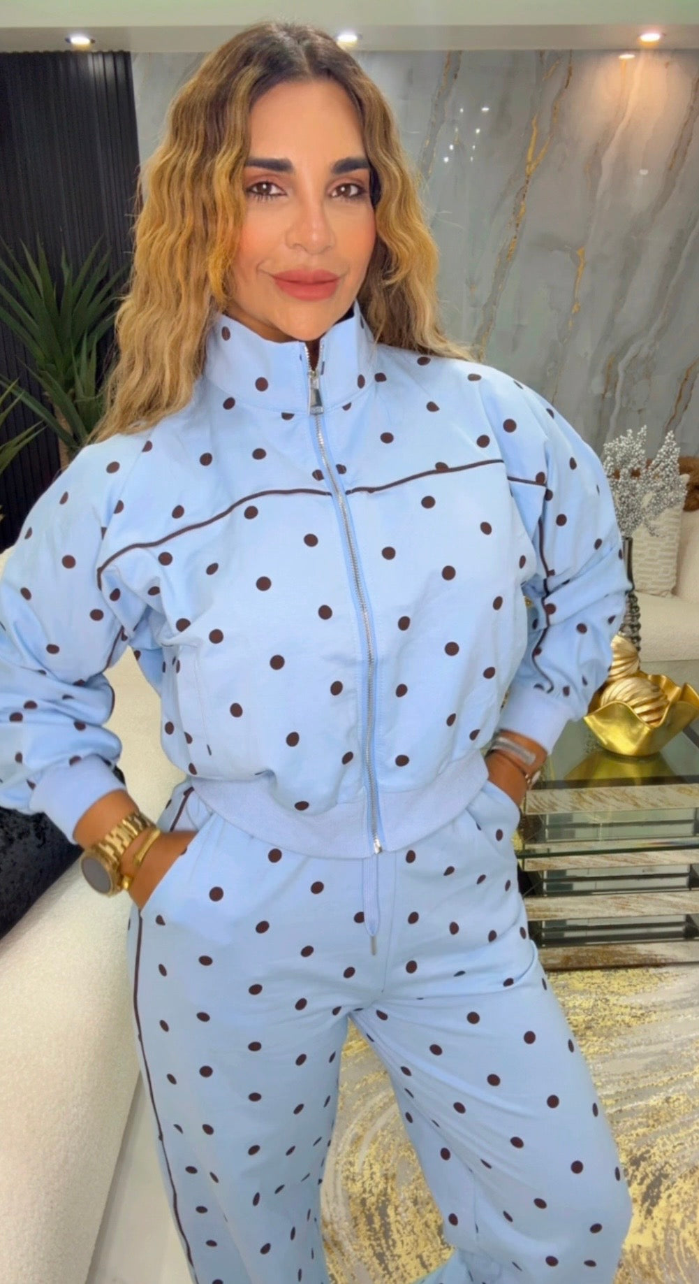 Blue & Brown Polka Dots Set (spandex)