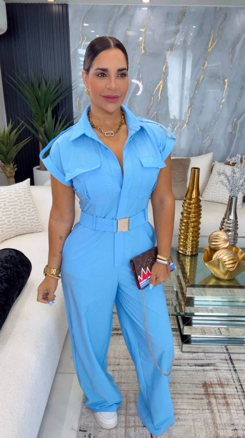 Islandia Blue Jumpsuit ( incluye el cinturón) spandex