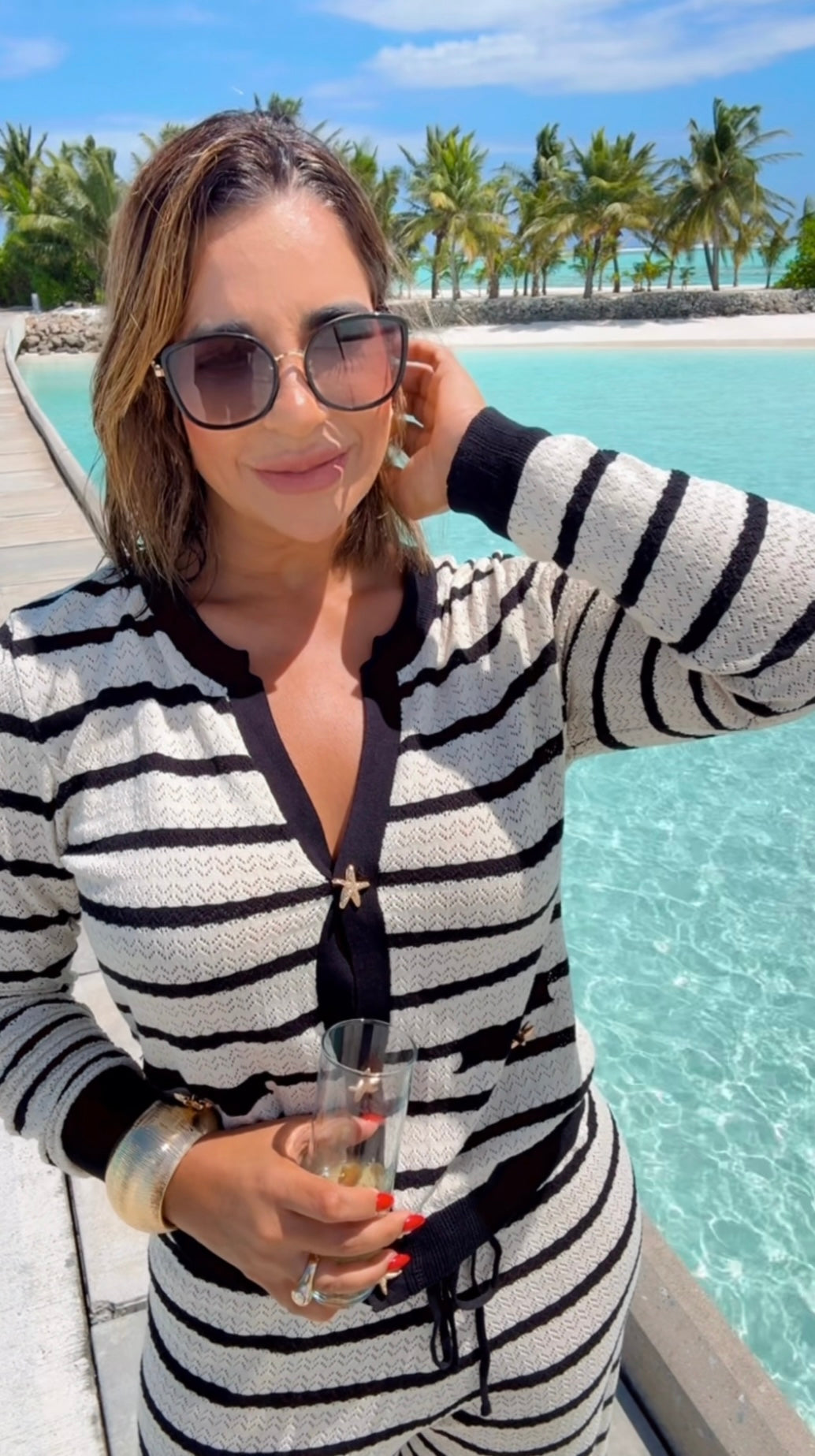 Resort Black & Beige Crochet Set (spandex) utilicé talla Médium