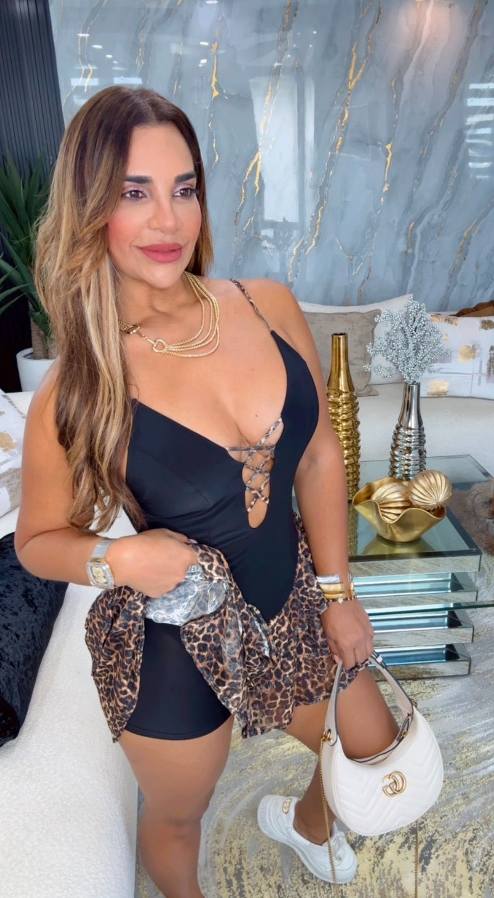 Tanzania Animal Print Dress (Trae short integrado) spandex