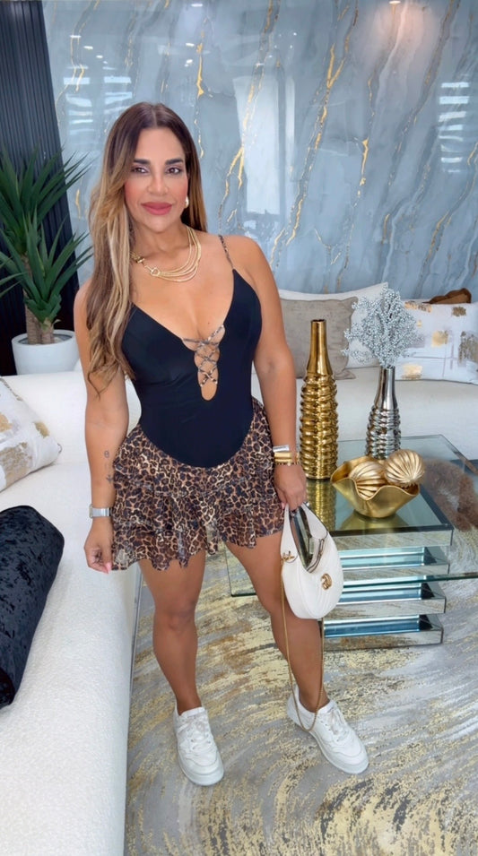 Tanzania Animal Print Dress (Trae short integrado) spandex