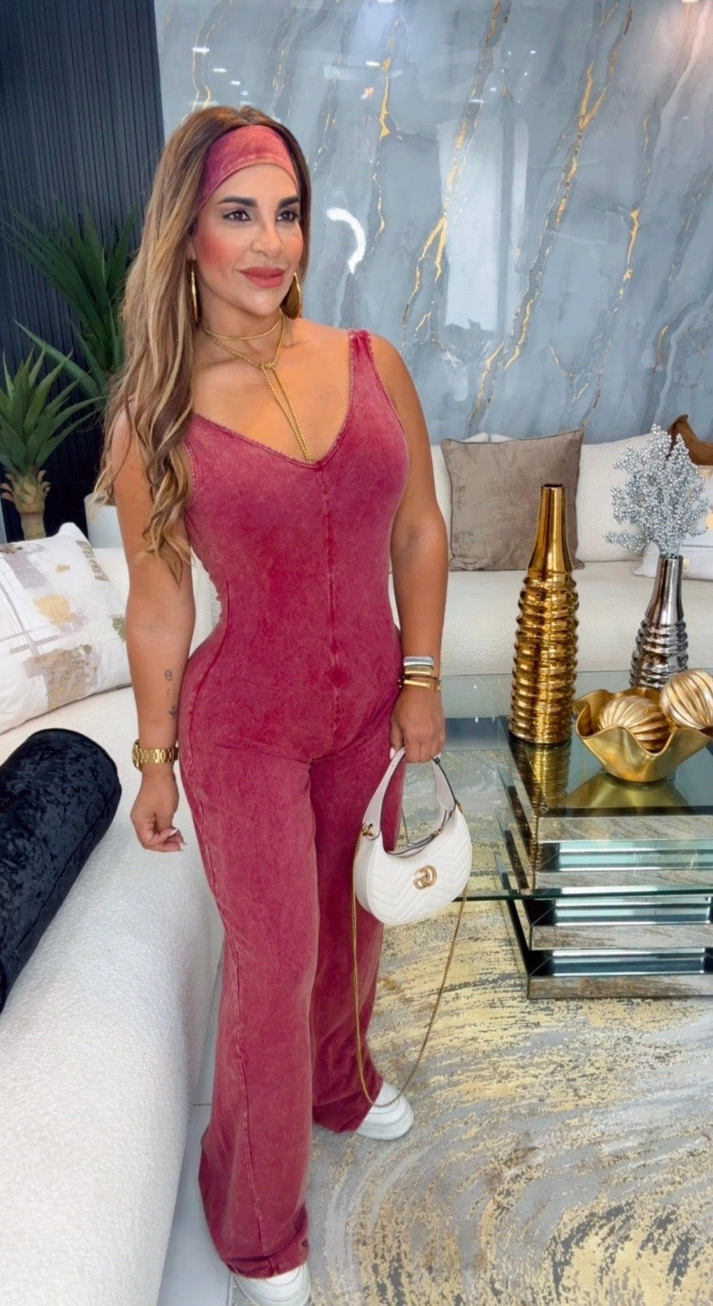 Mineral Wash Burgundy Jumpsuit (incluye bandana)
