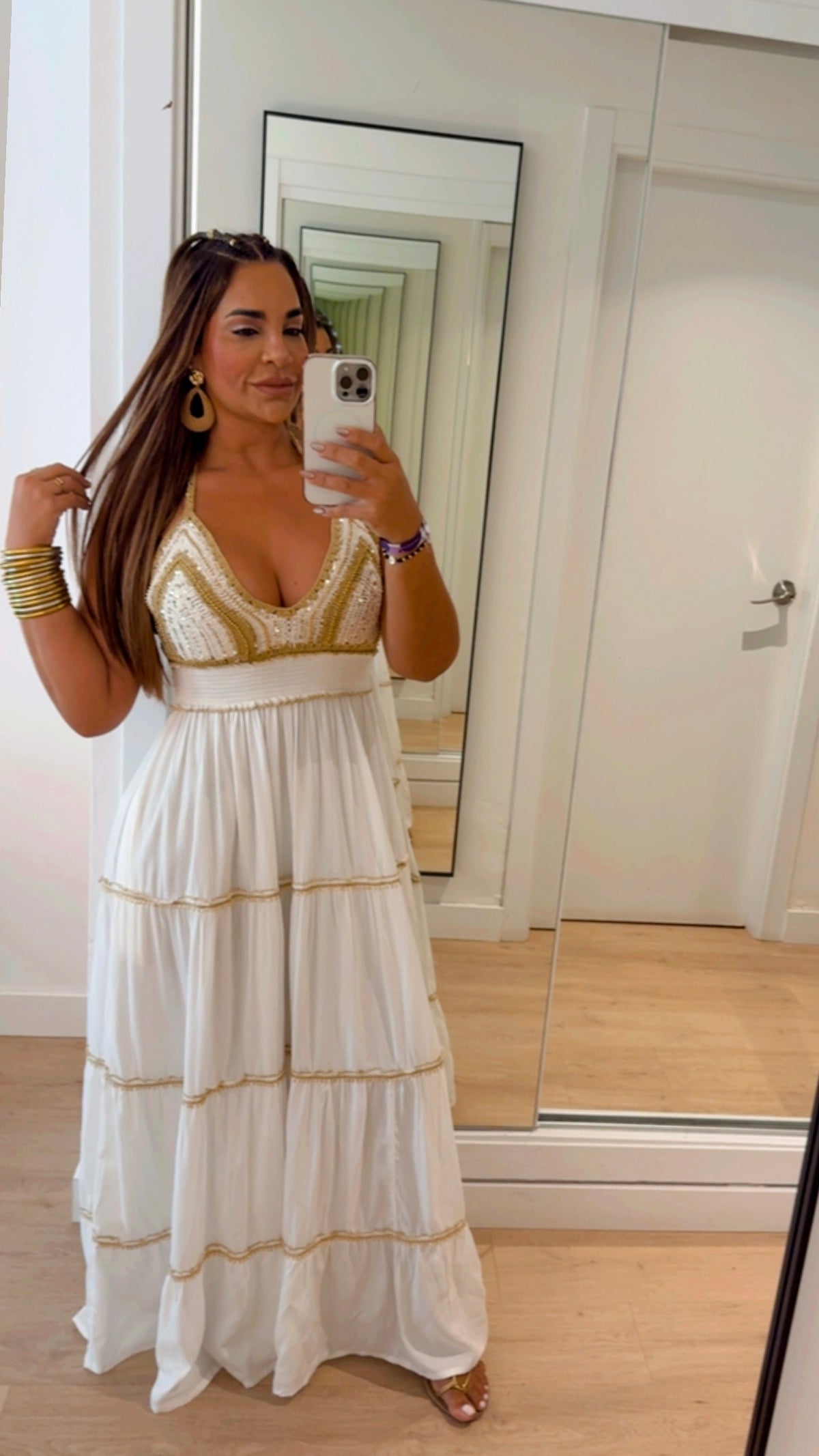 Restock Marina White & Gold Crochet Maxi Dress (spandex) colección 🇮🇳 doble forro/ Llegan el sábado