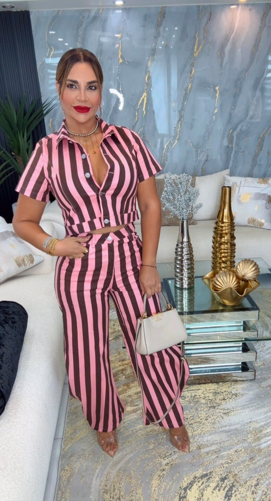 Brown & Pink Stripes Set (spandex)