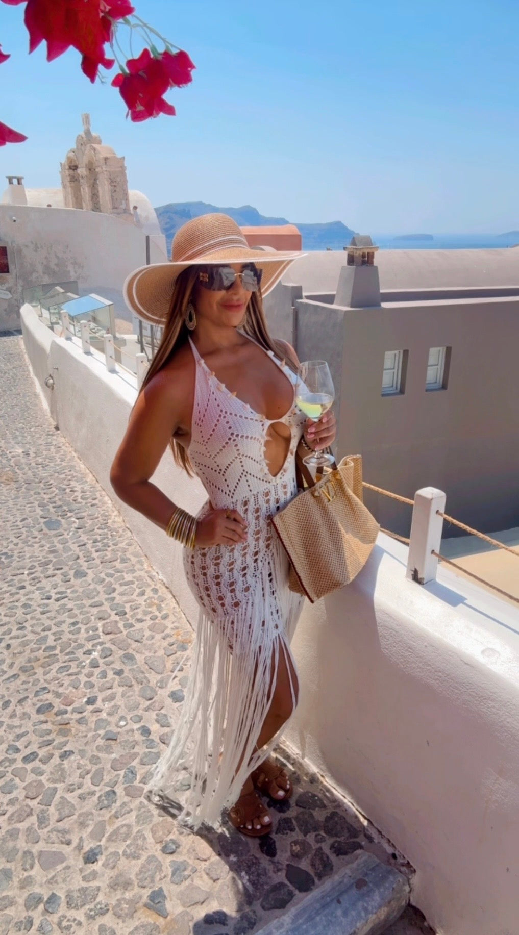 Greek White Crochet Dress (spandex)