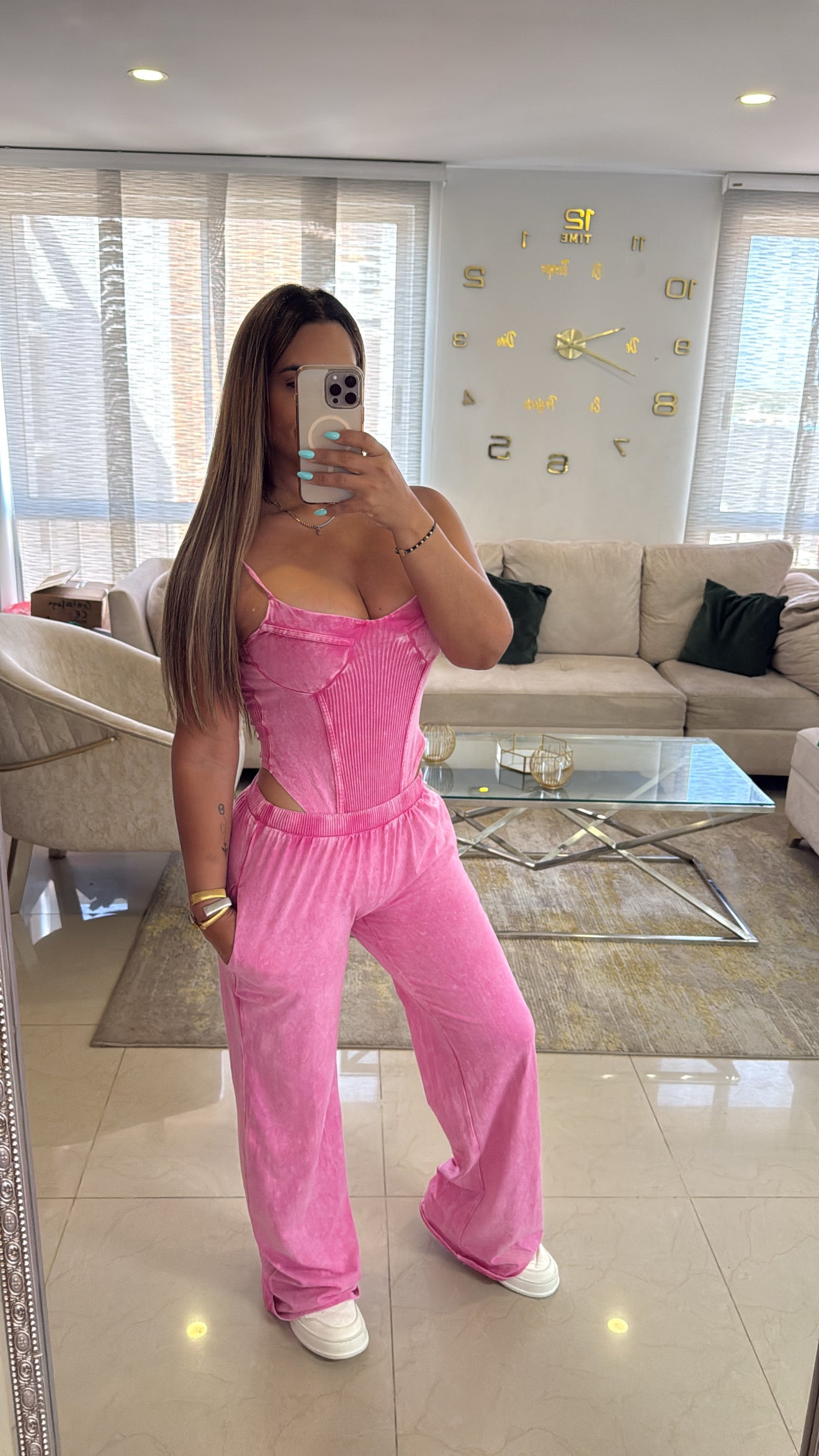 Mineral Wash Pink Bodysuit Set (spandex)
