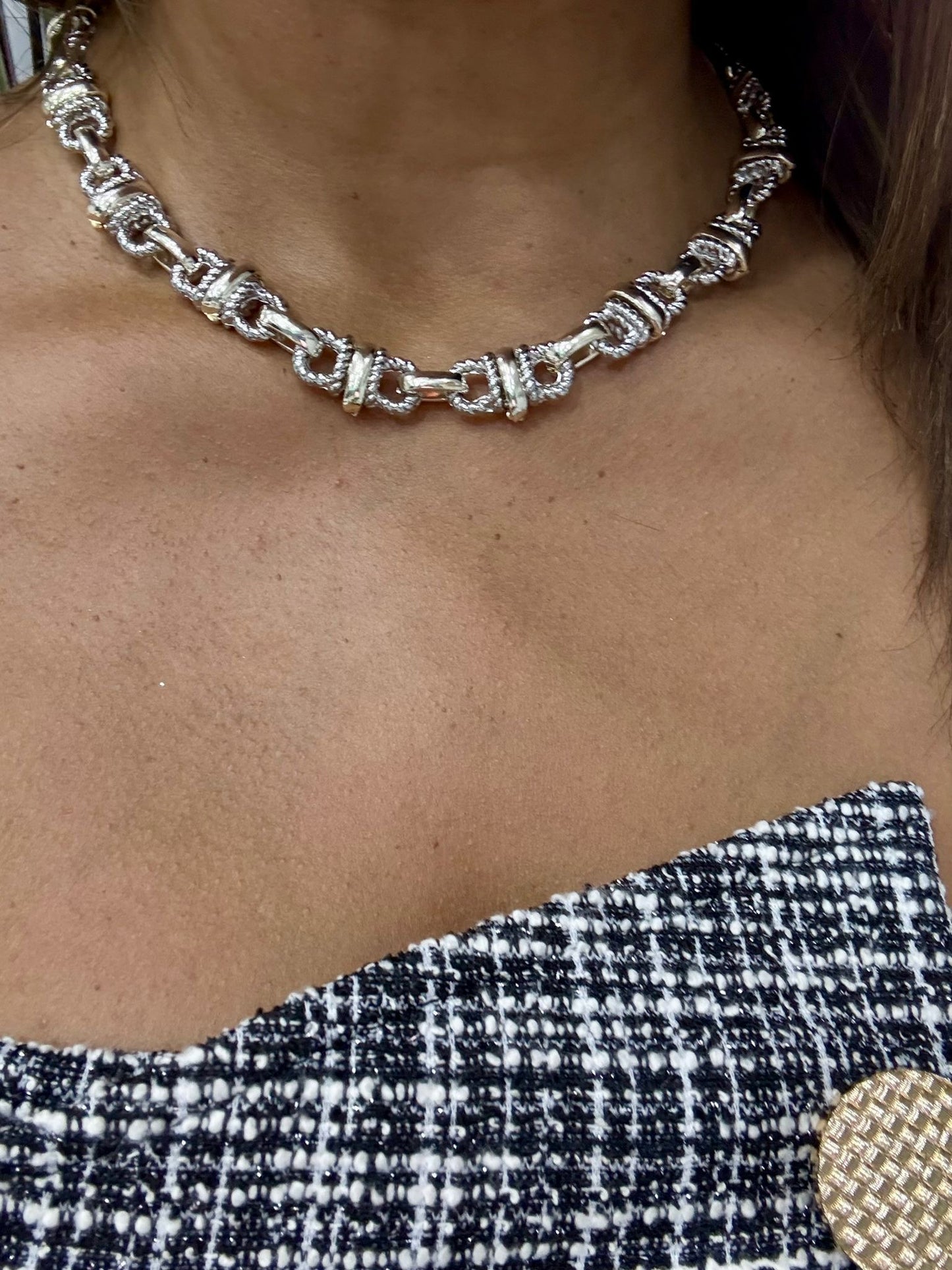 Shine Chunky Two Tones Necklace (Gold Plated)