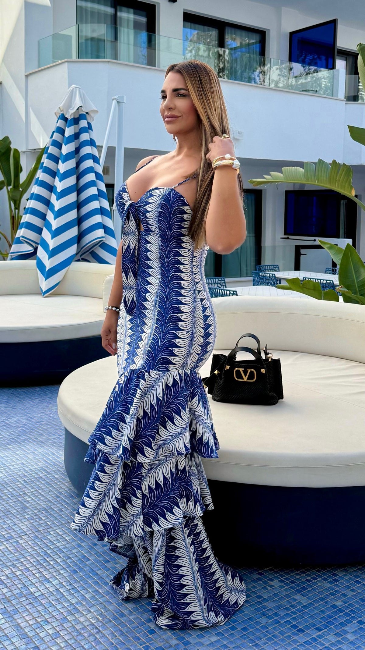 Flamenco Ruffle Blue Maxi Dress (utilicé M)