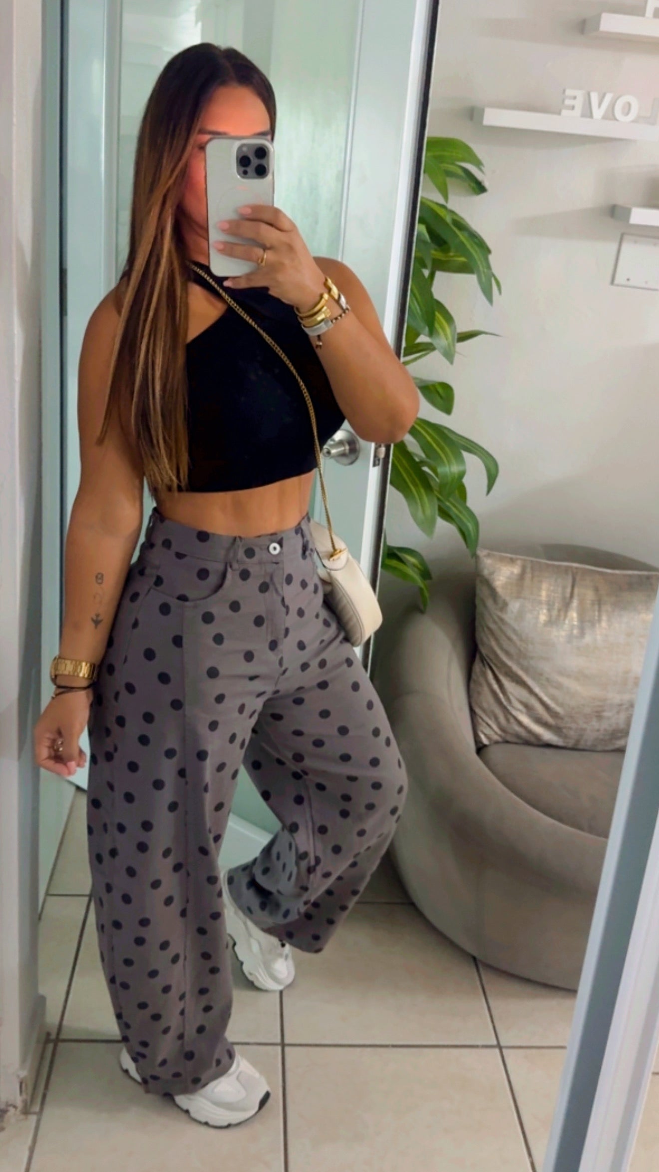 Polka Dots Gray Barrel Pant (spandex) utilicé Médium