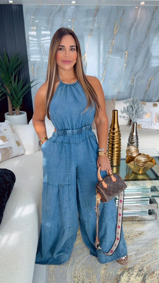 Brickel Denim Jumpsuit (spandex)