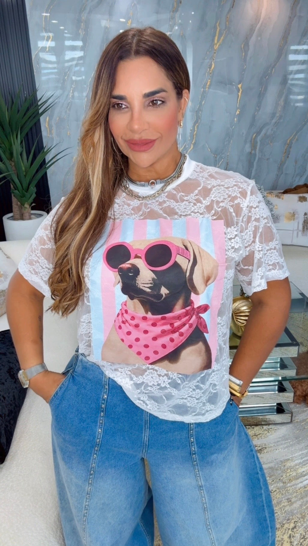 Doggy White Lace Tshirt (spandex)