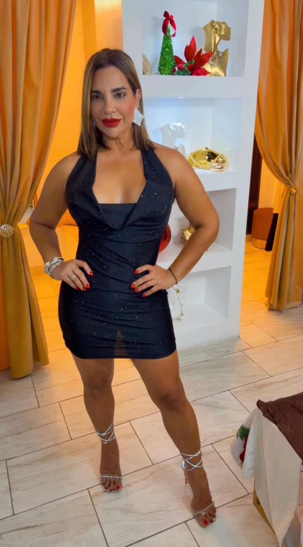 Black Halter Shine Dress(spandex)
