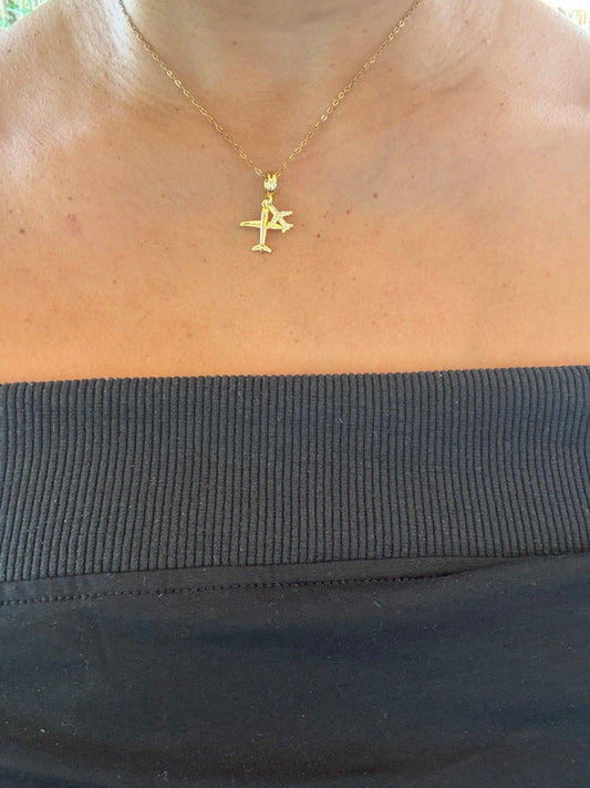 Travel The World Airplane Gold Necklace (material acero inoxidable)