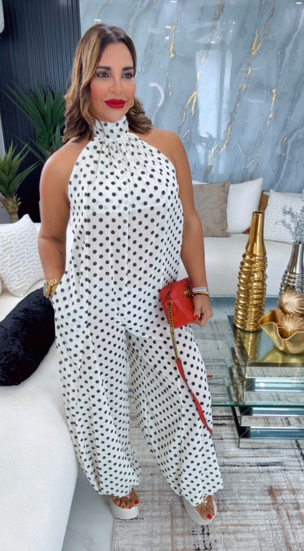 White Polka Dots Jumpsuit (spandex)