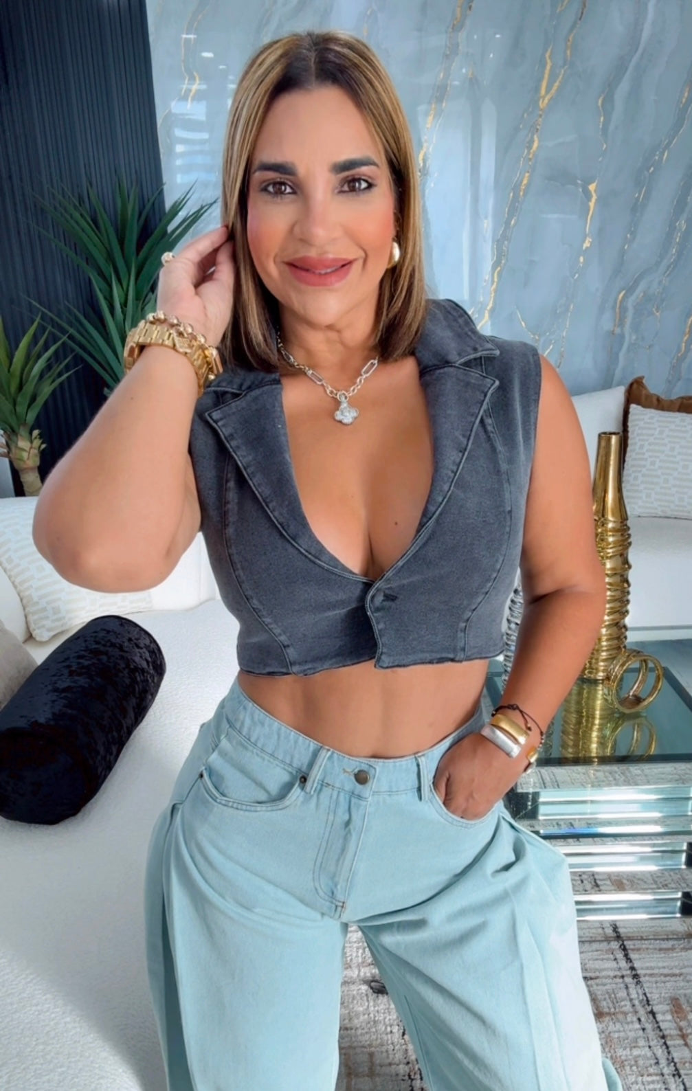 Chloe Black Denim Vest (Spandex)