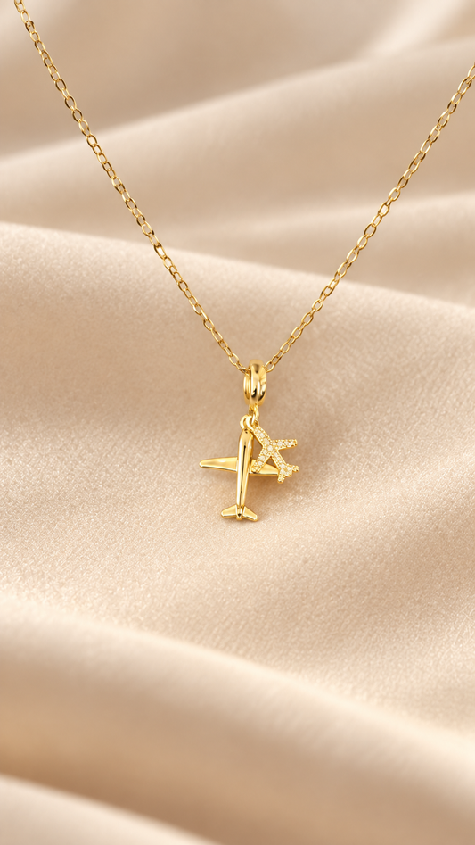 Travel The World Airplane Gold Necklace(oro acero inoxidable)